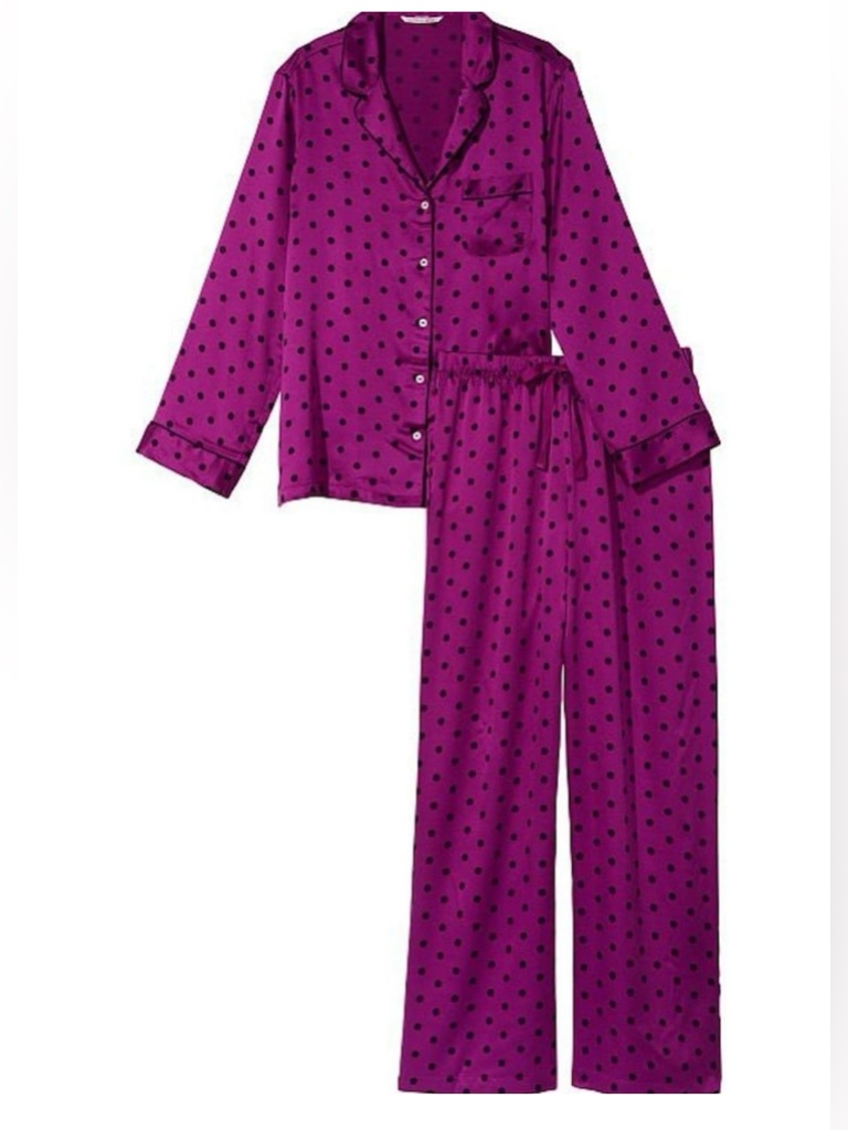' Purple Polka Dot Satin Pajama Set